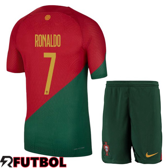 Hacer Camiseta Portugal RONALDO 7 Ninos Primera Rojo Verde 22/23 Baratas